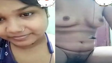 Girlfriend showing tight pussy in nude video call sex