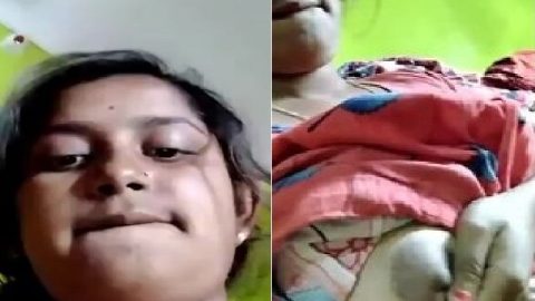 Girlfriend with round boobs show selfie video