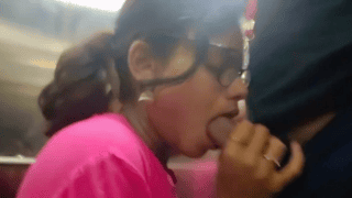 Cute Girl Glasses Deep Throat Blowjob Elevator