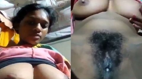 Hairy pussy village girl fingering on cam