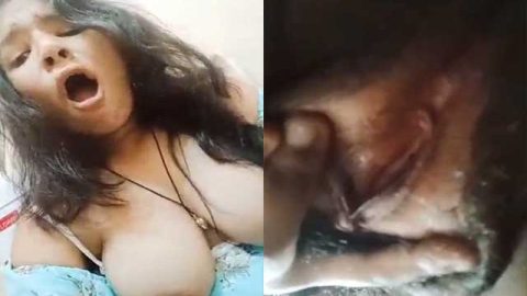 Horny booby girl moaning hard fingering pussy