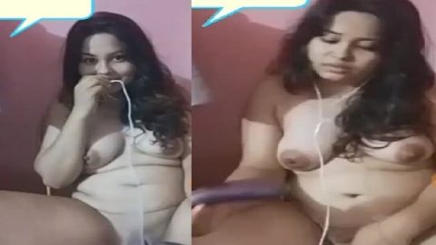 Horny girlfriend with dildo masturbating on video call