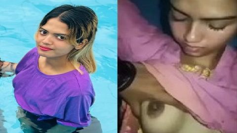 Hot babe boob press by lover before sexual course