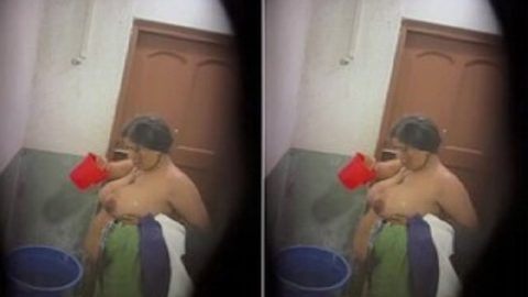Huge boobs mom pouring water on breasts caught by son