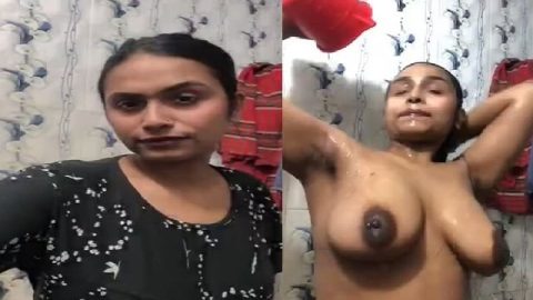 Long boobs Bengali girl taking nude bath viral videos