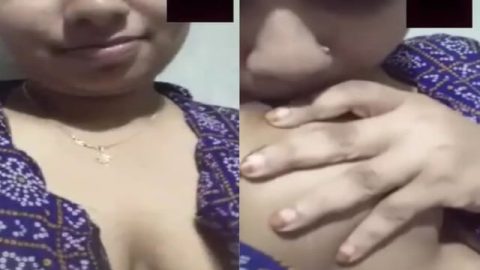 Long boobs girlfriend licking nipple viral video call