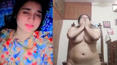Long hair wife shows naked body curves in shyness