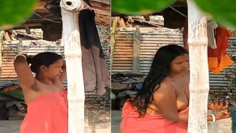 Mature aunty outdoor dress change spy cam