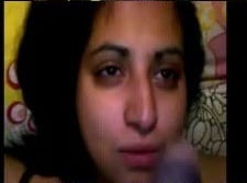 Hot Indian babe gives blowjob and drinks cum