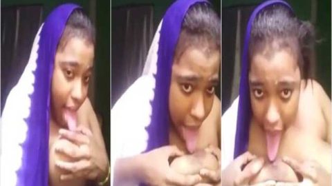 Naughty Bhabhi licking own nipples