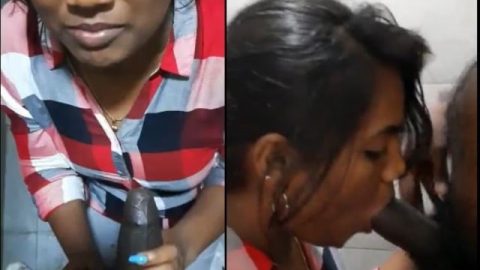 Naughty office girl gives blowjob to her colleague