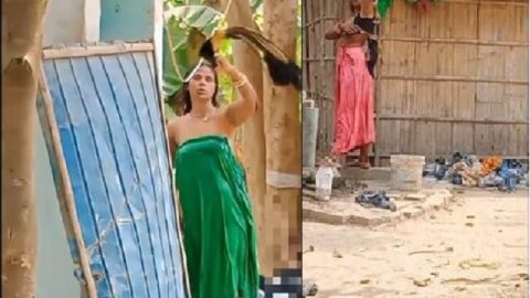 Neighbor bhabhi outdoor nude bath dress change