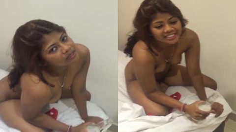Nude college girl drinking beer before sex