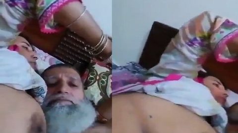 Old man playing with big boobs of daughter in law