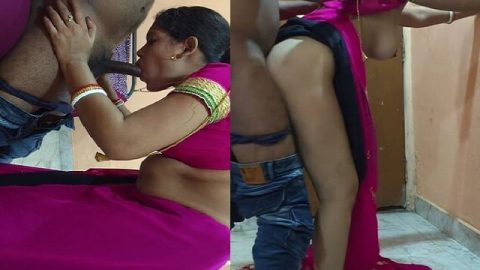 Pink saree bhabhi Indian porn blowjob viral sex