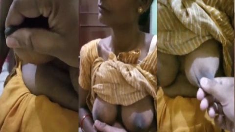 Playing with boobs of housemaid on cam