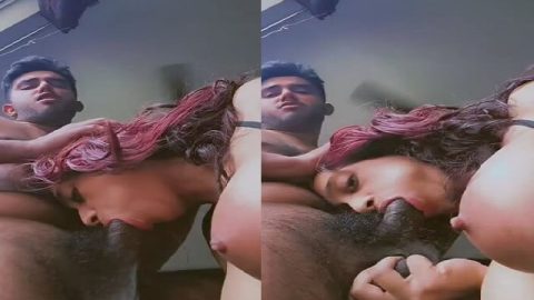 Red head girl blowjob with sharp boobs showing