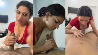 Woman Red Saree Steamy Blowjob Strips Shaggy Boobies