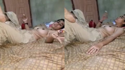 Sexy babe topless smoking cigarette viral desi mms