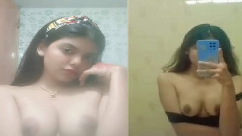 Shy college girl boobs show in mirror video MMS