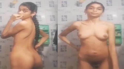 Skinny college South Indian girl nude in bathroom