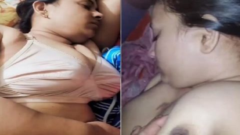 Sleeping wife nude boob press by Bengali husband