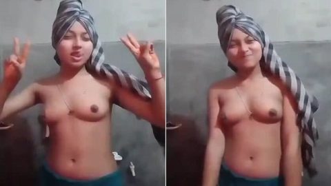 Slim Bangladeshi sex girl topless in bathroom