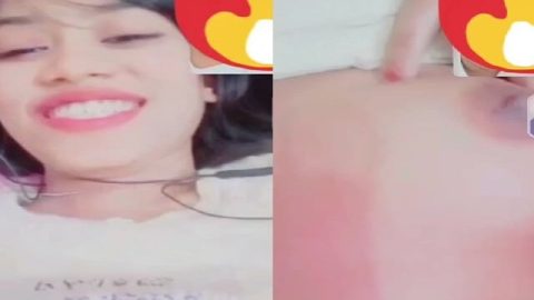 Smiling girlfriend video call to boyfriend shows boobs