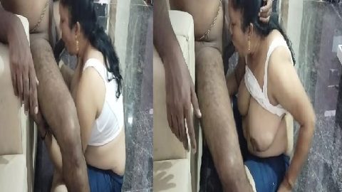 Son best friend gets blowjob from huge boobs mom