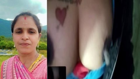 Tattooed Tamil aunty shows big long nipples to lover