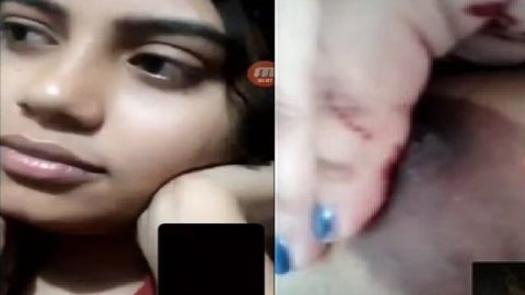 Tight pink pussy and round boobs showing GF video call