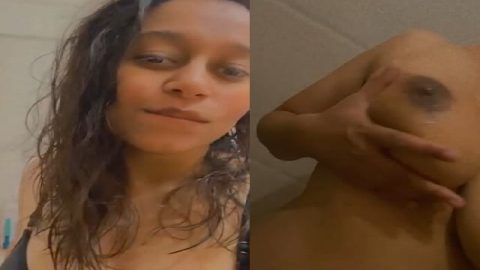 Topless girlfriend showing big boobs and playing