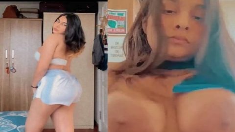 Topless selfie video GF playing with big boobs