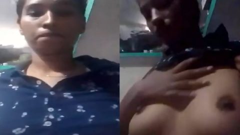 Unsatisfied aunty pressing boobs in horniness video