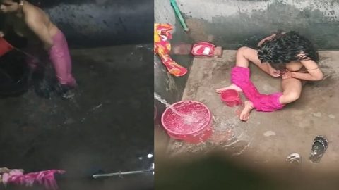 Village girl shaving pussy and viral nude bath