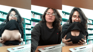 Busty Desi Girl In Library Pulls Shirt Up To Show Boobies