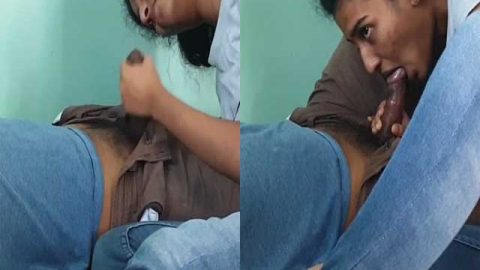 Virgin Desi college girl giving blowjob to lover