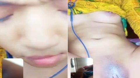 Wet pussy GF masturbating during video call sex