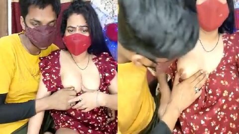 Young boy drinking breast milk with aunty boob sucking