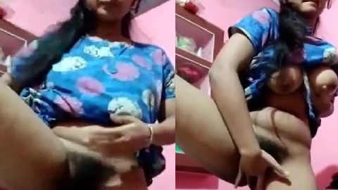 Young girl hairy pussy fingering in standing state