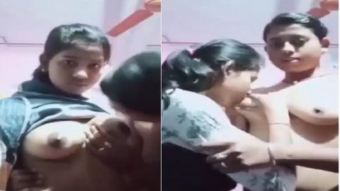 Young lesbian sisters boob sucking play