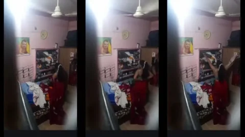 Desi Wife Sneakily Changing Dress in Hotel Bedroom