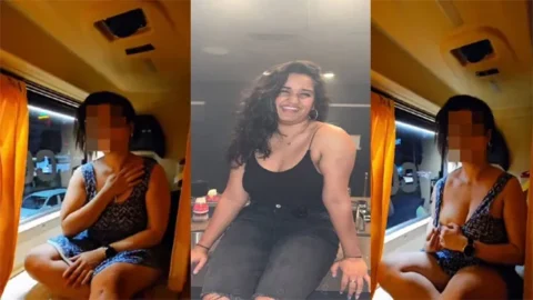 Running Bus - Wife Showing Her Assets To Outsiders On