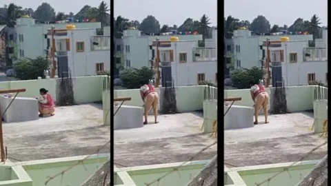 Milf Wife Peeing on Roof Top During Outdoor Activity