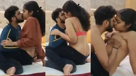 Horny Desi Girlfriend in Red Bra Kissing Boyfriend Sex MMS Video MMS
