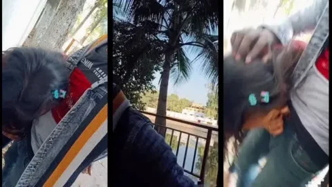 Desi Lover Gives Intense Blowjob on Campus Dorm Balcony