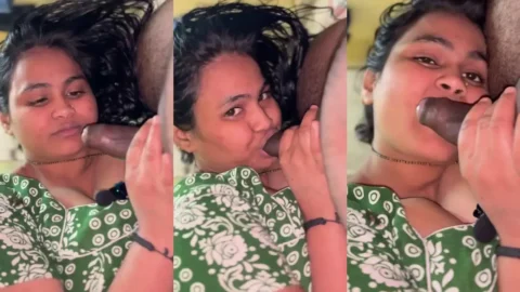 Chubby Desi Aunty Gives Sloppy Blowjob in Green Nighty MMS Video MMS