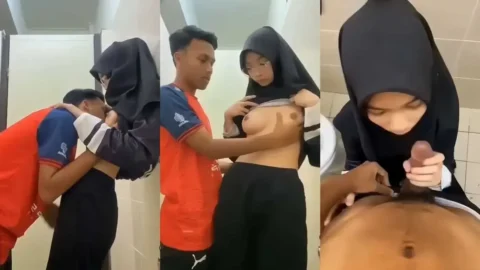 Hijab GF Gives Sloppy Blowjob In Public Bathroom With Tits Squeezing Video MMS