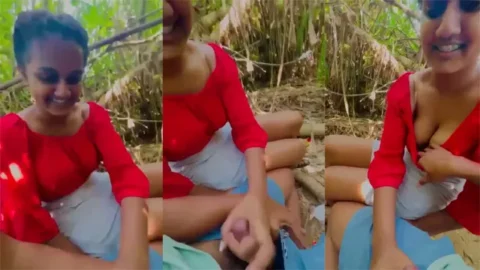 Cute Girl Giving Handjob outdoor