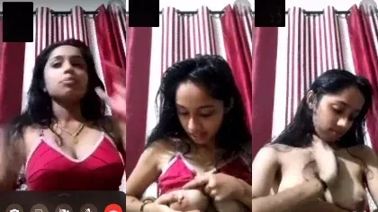 Cutie Gf Red Bra Showing Hot Boobs On Vc